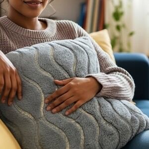 Decorative Throw Pillow Mauve Gray Faux Fur Textured Wave‎ Sequin Accent Square